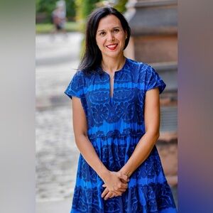 ZARA Blue Embroidered Teired Mini